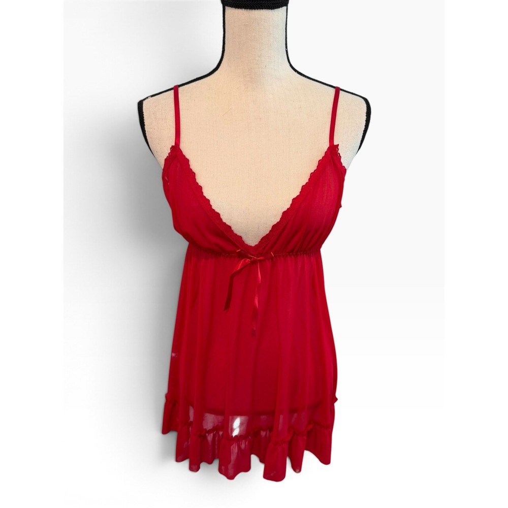Hanky Panky Red Sheer Mesh Babydoll Chemise Lingerie Dress 256366-A Large